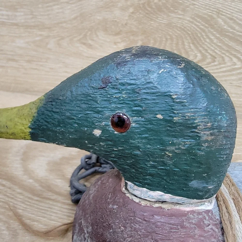 Vintage Wood Duck Decoy Pair Lot Red Glass Eyes Folk Art Carved Lodge‎ Rustic